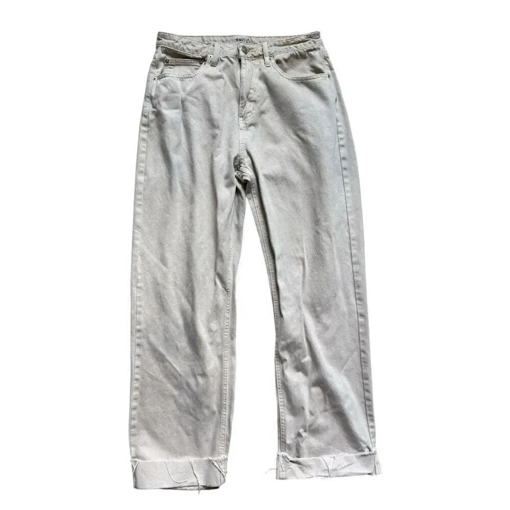 Womens Princess Polly Cuffed Leg Distressed Cream High Waisted Jeans - Sz 8
